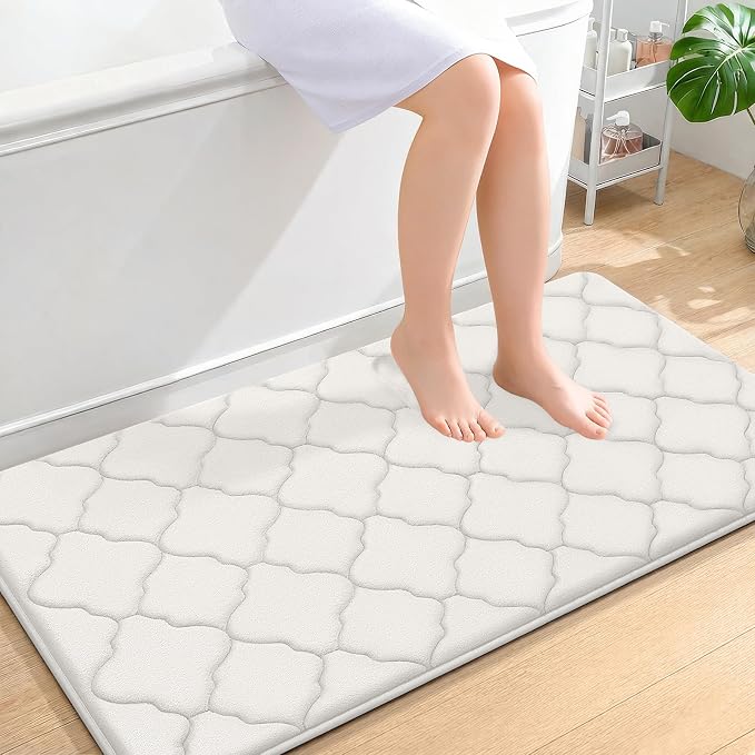 OLANLY Memory Foam Bath Mat Rug 44x24, Ultra Soft and Absorbent Bathroom Rugs, Non-Slip, Comfortable, Machine Washable Bath Carpet for Bathroom Floor, Tub, Shower and Home Decor Accessories, Cream