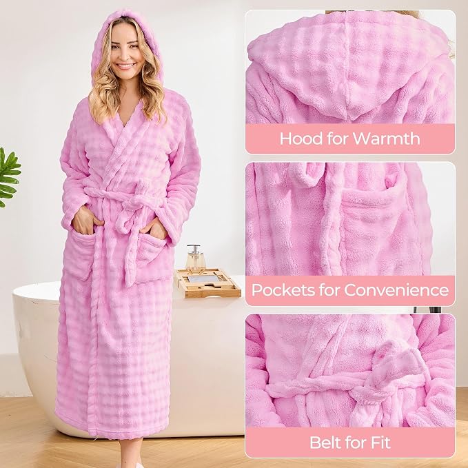 V.&GRIN Women Hooded Towel Robe - Super Absorbent Quick-Dry Soft Long Bathrobe for After Shower Spa Size S-3XL