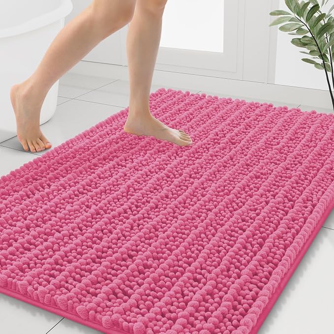 Smiry Bathroom Rugs Mat 40x32, Extra Soft Absorbent Chenille Bath Rugs, Non Slip Rubber Backing Machine Washable Quick Dry Bath Mats for Bathroom Floor, Tub, Shower, Home Decor Accessories, Hot Pink