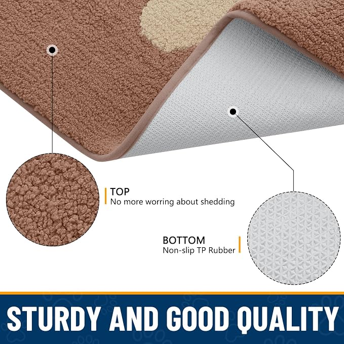 Smiry Dog Door Mat for Muddy Paws, Absorbs Moisture and Dirt, Low-Profile Entryway Mat with Non-Slip Backing, Entry Indoor Outdoor Doormat for Inside Floor (48x30 Inches, Camel, Paw)