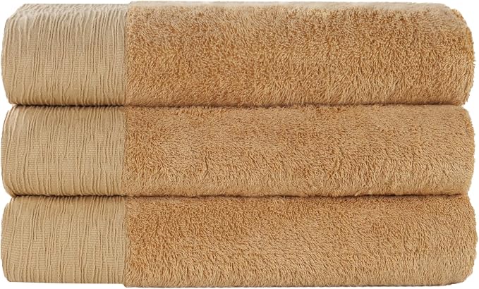 Superior Rayon from Bamboo Blend Bath Towel Set, Large Plush Absorbent Body Towels, Soft Luxury Quick Drying, Shower, Spa, Hotel, Pool, Guest Bathroom, Home Essentials, Set of 3, Gold