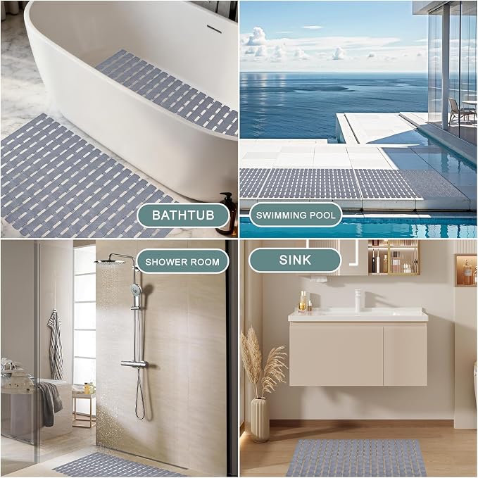 Non Slip Dog Bath Mat for Tub, Pet Dog Bathing Non-Slip Mat, Dog Bath mat for tub, 27.5x15.7 Inch Quick Drain Bathtub Mat with Suction Cups & Drain Holes for Bathroom (Khaki)