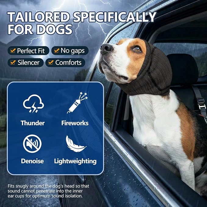 IECOii Anxiety Relief Dog Ear Cover, Snug No Shaking Calming Head Warp for Hematoma, Soft Dog Hearing Protection for Thunderstorm, Firework, Blow Drying, Quiet Dogs Ear Plugs for Noise Cancelling, XL