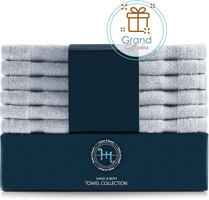 Hearth & Harbor Washcloths 12 Pack - 100% Cotton Washcloth for Body and face, High Absorbent and Soft 13"x13" Body Wash Cloth, Quick Dry - Ice Blue Washcloths