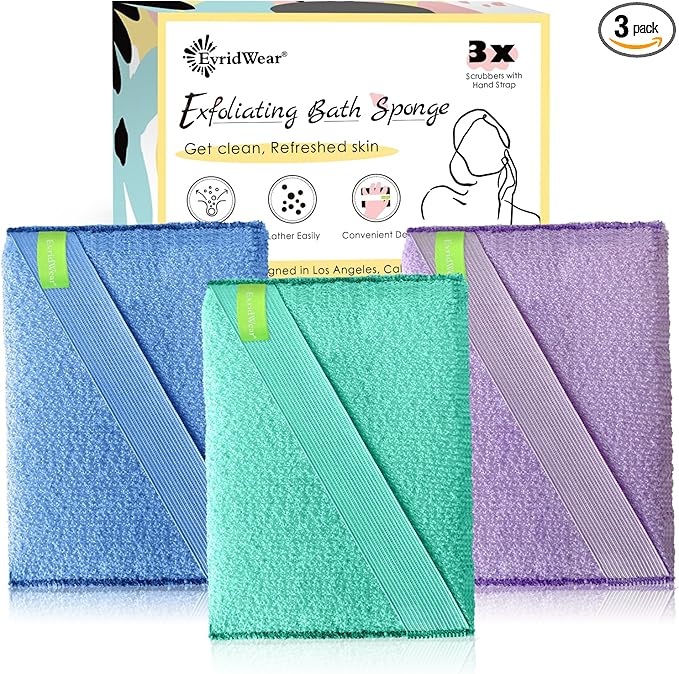 Evridwear 3 Pack Exfoliating Bath Sponges, Body Scrubber for Shower, Textured Loofah Pads for Dead Skin Removal, Body Exfoliator for Smoother Skin, Spa Body Polishing for Men & Women(Macaroon)