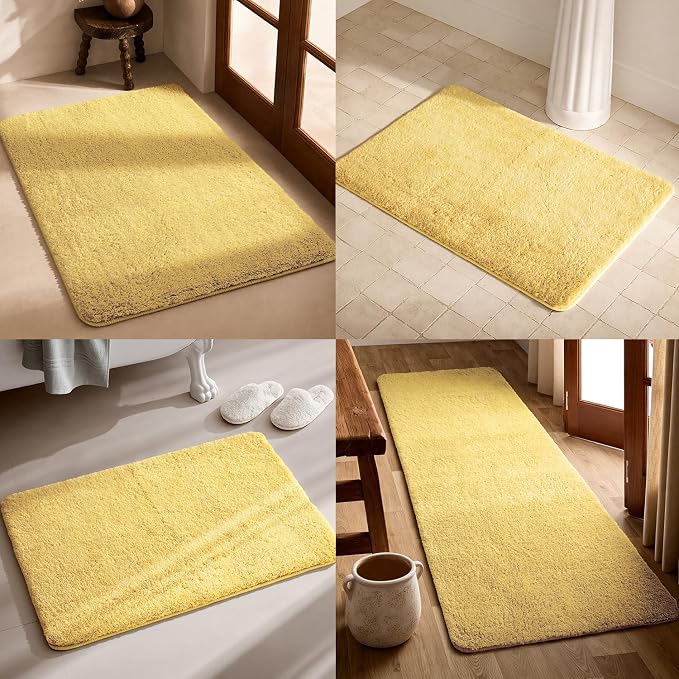 TYUU Large Bathroom Rugs, Ultra Soft Super Absorbent Bath Rugs Non Slip Washable Quick Dry Bath Mat with Rubber Backing for Bathroom Floor, Shower, or Sink, Yellow 3' x 4'