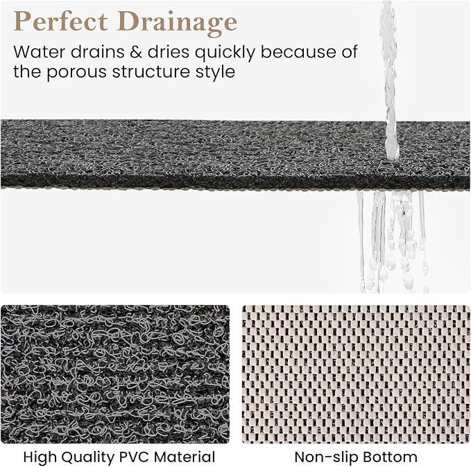 Shower Mat Bathtub Mat Non-Slip,32x24 inch, Soft Tub Mat with Drain,PVC Loofah Bath Mat (Phthalate Free) for Tub and Bathroom,Quick Drying,Black