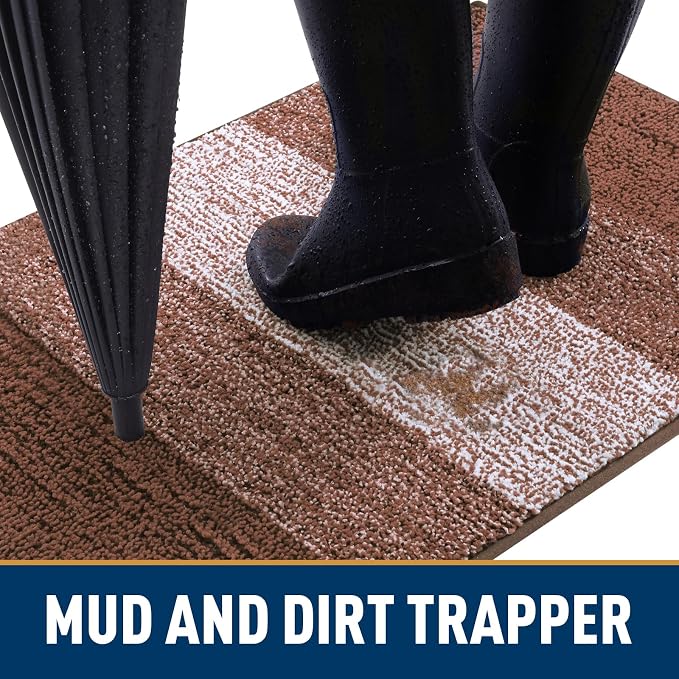 Smiry Dog Door Mat for Muddy Paws, Absorbs Moisture and Dirt, Low-Profile Entryway Mat with Non-Slip Backing, Entry Indoor Outdoor Doormat for Inside Floor (59x35 Inches, Brown, Striped)