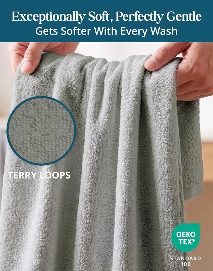 CASA PLATINO Hand Towels for Bathroom - 4 Pack (16"x26"), 100% Cotton Face Towel Set - Soft, Fade & Shrink Resistant - Hotel & Spa Inspired Hand Towels for Bathroom for Modern Family Homes - Cool Grey