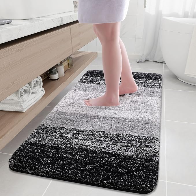 Arotive Microfiber Bathroom Rugs, Shaggy Soft and Absorbent Bath Rug, Thick Plush Machine Washable Dry Bath Mats for Bathroom, Tub and Shower, 54x24, Black, Rectangular