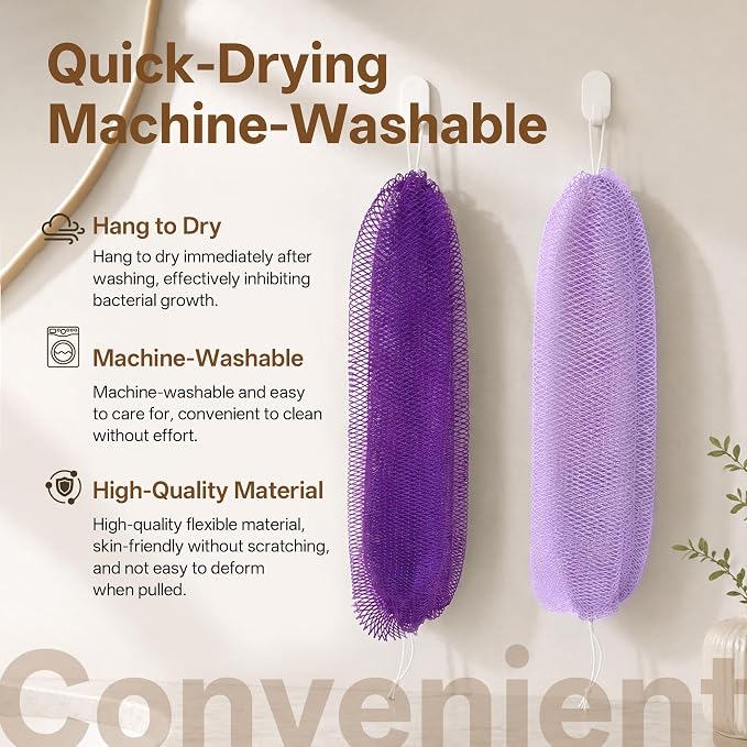 African Net Sponge for Shower, 2PCS Exfoliating Shower Sponge with Waterproof Travel Bag, Quick-Drying African Wash Cloth for Deep Cleansing & Smooth Skin (Deep Purple & Lavender Purple)