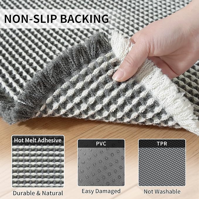 Waffle Bath Mat - Super Water Absorbing Bath Mat Quick Dry, Bathroom Rugs Non Slip Washable, Rubber Backed Bathroom Mat for Bathroom Floor, Tub and Shower, 24" x 36", Dark Grey & White