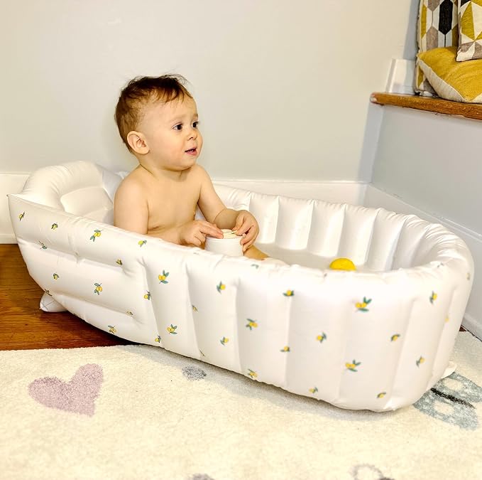 MINK Inflatable Baby Bathtub for Toddlers and Kids - Self-Inflating Design, No Pump Needed, Press Center to Inflate - Portable Collapsible Travel Baby Tub for Newborns to 36 Months(Olive Bath)