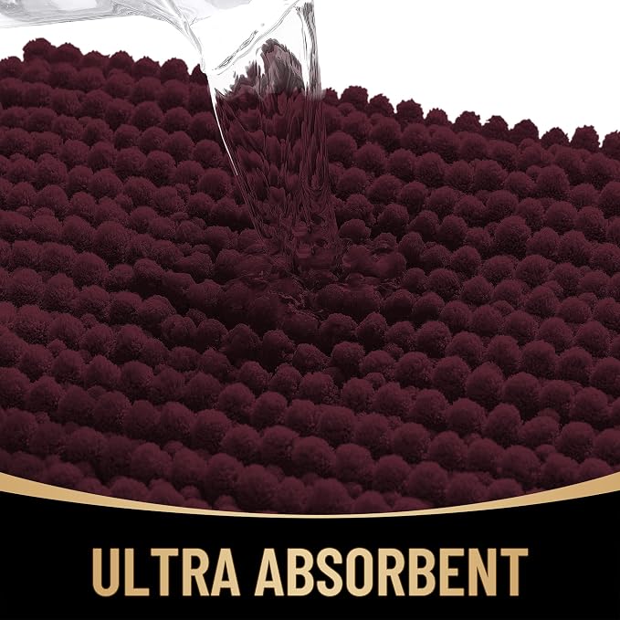 OLANLY Thick Small Bathroom Rugs 24x16, Extra Soft Absorbent Chenille Bath Rugs, Rubber Backing, Machine Wash Dry, Bath Mats for Bathroom Floor, Tub and Shower, Home Decor Accessories, Black Cherry