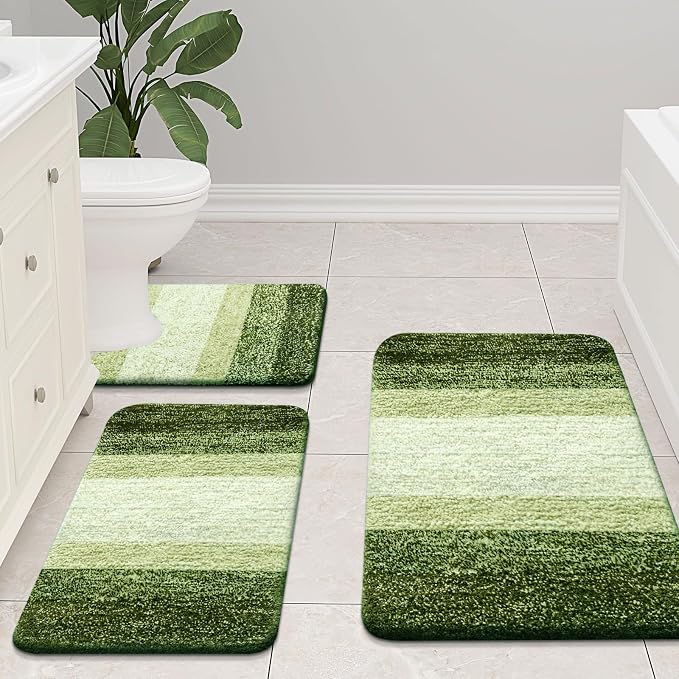Arotive Microfiber Bathroom Rugs, Shaggy Soft and Absorbent Contour Toilet Rugs, Thick Plush Machine Washable Dry Bath Mats for Toilet Base, 30x20, Blackish Green, Rectangular