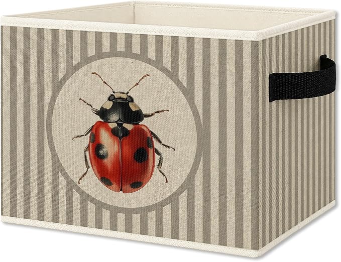 Kids Nursery Ladybug Foldable Storage Bins Box with Handles, Neutral Striped Ladybug Insect Collapsible Organizer Basket for Kids Bedroom Bathroom Playroom Clothes Books