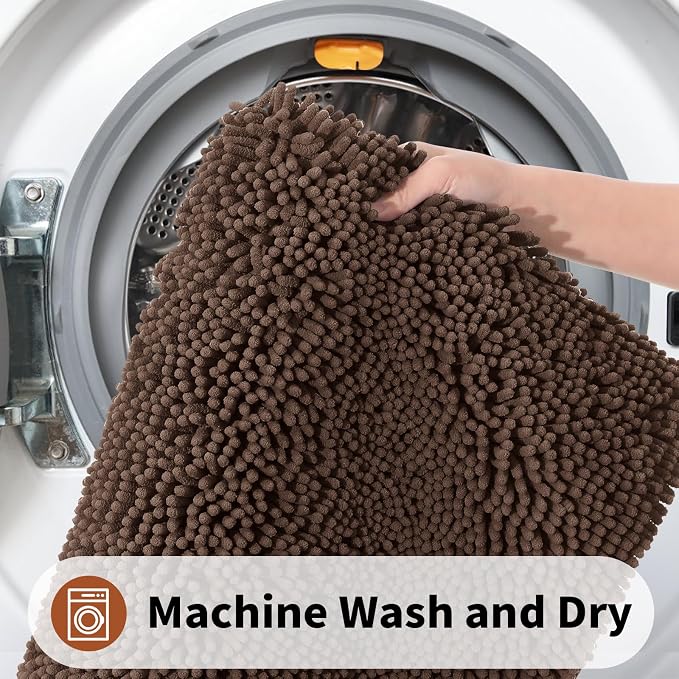 Yimobra Toilet Rugs U Shaped Washable - 24"x20" Non Slip Plush Contour Bath Rugs for Toilet - Super Soft Absorbent Quick Dry Toilet Mats for Bathroom,Brown