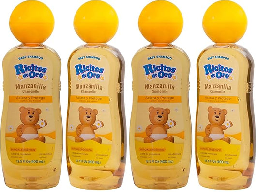 Ricitos de Oro, Baby Shampoo Cleansing and Lightening Baby Shampoo with Chamomile, Paraben Free, Hypoallergenic of 13.5 FL Oz Each,(Pack of 4)