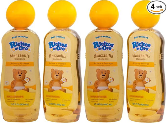 Ricitos de Oro, Baby Shampoo Cleansing and Lightening Baby Shampoo with Chamomile, Paraben Free, Hypoallergenic of 13.5 FL Oz Each,(Pack of 4)