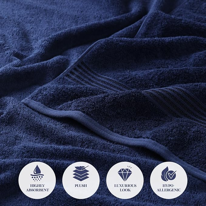 Superior Egyptian Cotton 12-Piece Towel Set, Assorted Towels for Home Bathroom, Master, Guest Bath, Decor Essentials, 4 Bath, 4 Hand, 4 Face Towels/Washcloths, Quick Dry, Absorbent, Navy Blue
