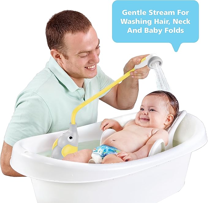 Yookidoo Baby Bath Shower Head - Elephant Water Pump and Trunk Spout Sprayer - One Handed Flow Control for Newborn Babies in Tub Or Sink (Yellow)