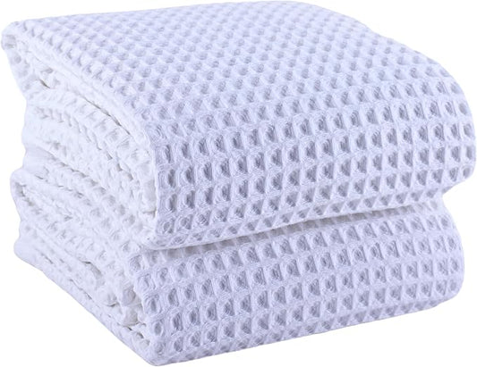 PÜSKÜL 2-Piece White Waffle Bath Towels for Bathroom | Natural 100% Turkish Cotton Towel | Soft Absorbent Quick-Dry Lightweight 32x63 Extra Large Turkish Bath Sheet (White Bath Towels - Pack of 2)