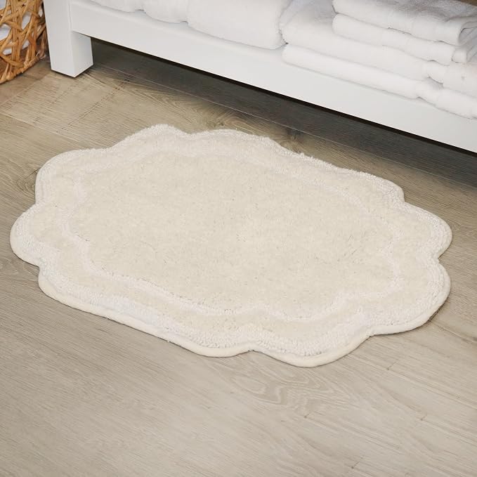 Home Weavers Allure Collection 100% Cotton Bath Rug, Soft & Absorbent Bathroom Rug, Spray Latex Back, Quick Dry, Machine Washable Bath Mat for Floor, Shower & Tub, 17"x24", Ivory