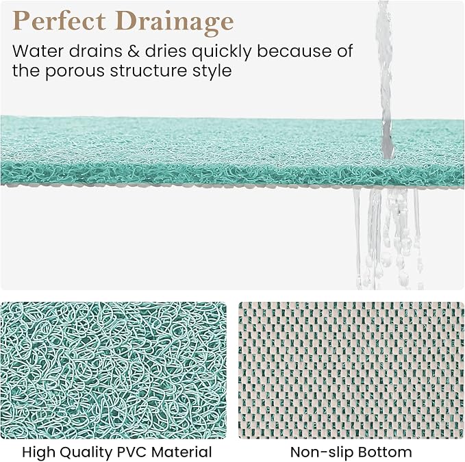 Shower Mat Bathtub Mat Non-Slip,24x16 inch, Soft Tub Mat with Drain,PVC Loofah Bath Mat (Phthalate Free) for Tub and Bathroom,Quick Drying,Green