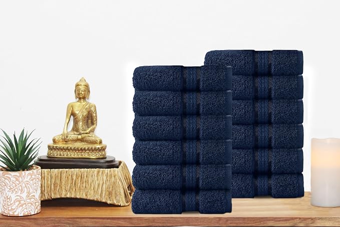 COTTON CRAFT Ultra Soft Washcloths - 12 Pack 100% Cotton Facecloths - Baby Wash Cloths - Absorbent Quick Dry Everyday Luxury Bathroom Kitchen Spa Gym Pool Dorm - Plush 580 GSM - 12x12 - Navy