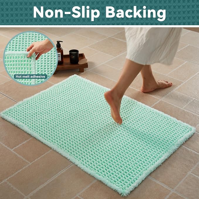Triohero Waffle Runner Bath Mat - Long Bathroom Rugs Non Slip Washable, Ultra Soft Super Absorbent Quick Dry Boho Farmhouse Bathroom Decor, 24" x 60"', Sea Foam Blue