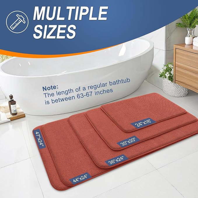 OLANLY Thick Memory Foam Bathroom Runner Rugs 59x24, Extra Soft Absorbent Long Bath Rug, Quick Dry Bath Mats, Non-Slip, Machine Washable Mat, Tub and Shower, Home Decor Accessories, Rustic Terracotta