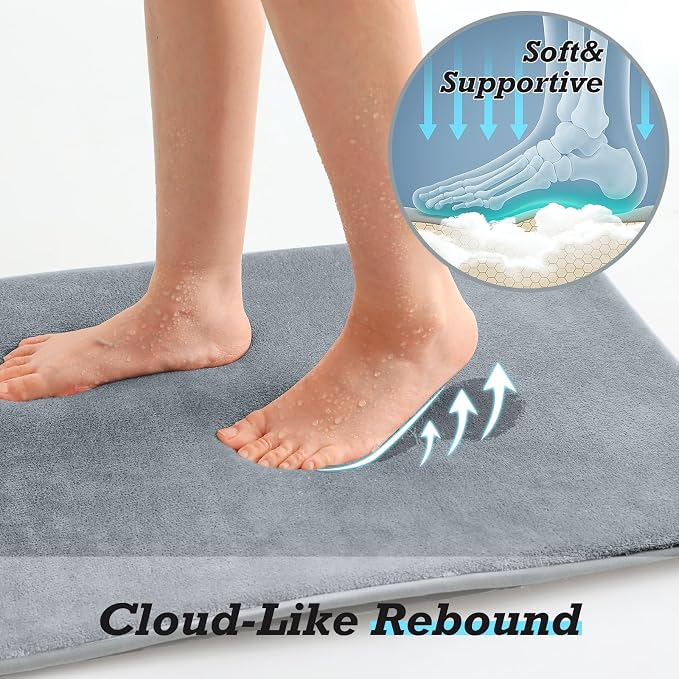 HUXMEYSON Bathroom Rugs Sets 3 Piece, Non-Slip & Quick Dry Bath Mat Set, Ultra Soft Velvet Bath Rugs for Bathroom, Toilet and Shower Floor, Grey