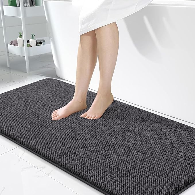 OLANLY Thick Memory Foam Large Bathroom Rugs 50x30, Extra Soft Absorbent Bath Rug, Quick Dry Bath Mat, Non-Slip, Machine Washable Mats for Bathroom, Tub and Shower, Home Decor Accessories, Dark Grey