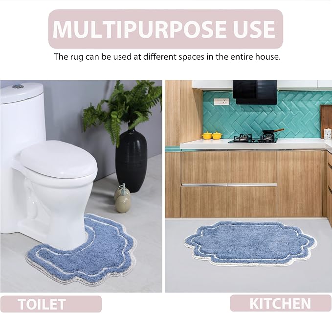 Home Weavers Allure Collection 100% Cotton Tufted Bathroom Rug, Soft and Absorbent Bath Rugs, Non-Slip Bath Carpet, Machine Wash Dry Bath Mats for Bathroom Floor, 21"x34" Bath Rug, Blue