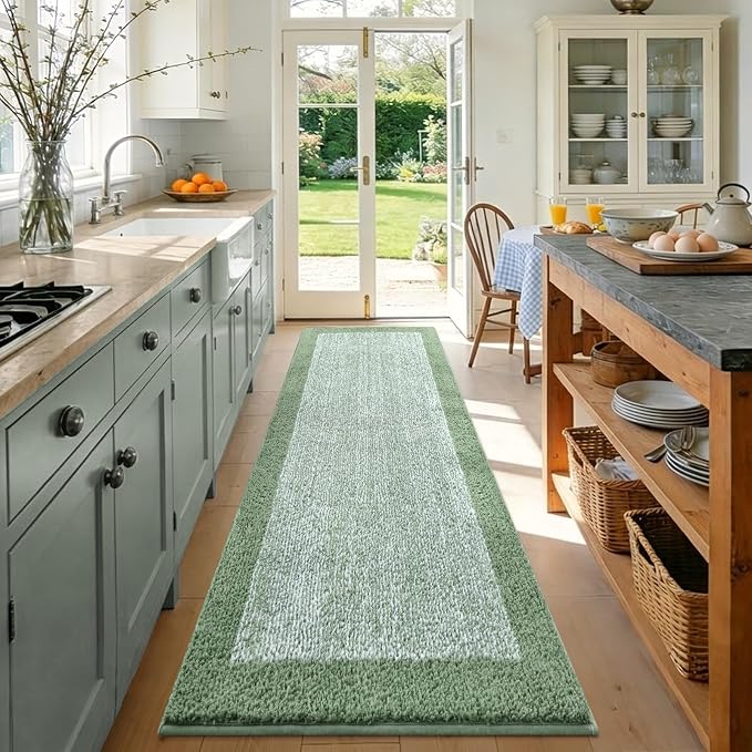 70x24 Long Bathroom Rugs Washable Non Slip, Green Bath Mat for Bathroom Floor Tub, Soft Absorbent Quick Dry Mats for Shower, Bathtub,Home Decor