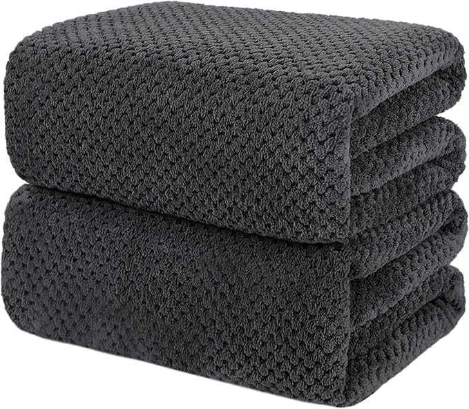 2 Pack Bath Towel Set, Waffle Bath Towel Set, Super Soft Highly Absorbent, Sturdy Quick Drying Towels for Bathroom, Gym, SPA, Yoga (2 Piece 35" x 70", 2Grey)