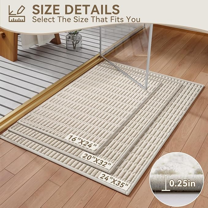 Bathroom Rugs Mat Quick Dry Absorbent Non Slip Bath Mat Bath Mats for Bathtub Mat Bathroom Carpet Fit Under Door Washable Floor Bath Rugs Beige 16x24-2pc