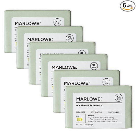 MARLOWE. Lightly Exfoliating Cleansing Soap Bar, Sage + Fir 7 oz (6 Bars) | Moisturizing Soap Bar that nourishes while it cleanses for soft, smooth, refreshed skin. Original Sage + Fir scent.