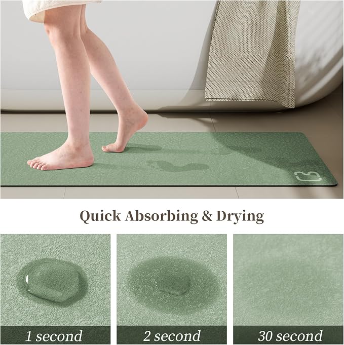 RUERYA Sage Green Bathroom Mat Rugs 15.7" x 23.6" Super Absorbent Quick Drying Diatomaceous Earth Bath Mats for Bathroom Non Slip Rubber Backed Thin Bathroom Rugs Floor Mat, Machine Washable