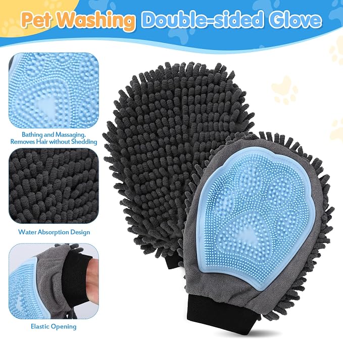 Dog Washing Kit: Bath Brush, Hair Brush, Washing Glove, Dog Towels(6 Pcs)