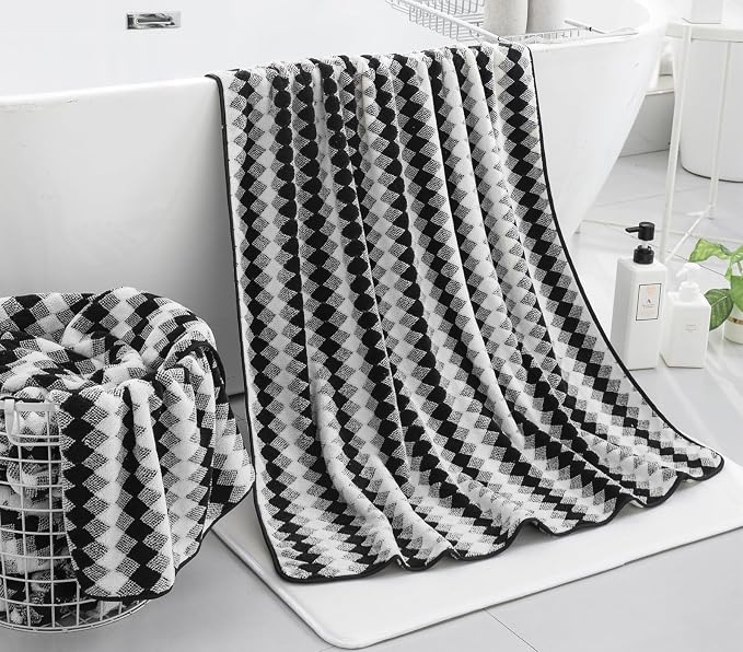 2 Hand Towel Set 16"x31" Black White Towel Set for Bathroom,Highly Absorbent & Quick Dry Hand Towel for Daily Use,Soft Microfiber Multipurpose Towel Collection for Hotel,Spa,Shower,Gym