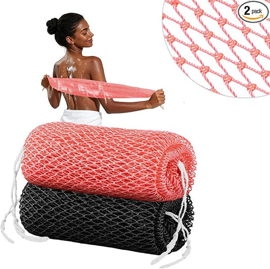 Cleangor 2Pcs African Net Sponge Authentic with Knots - Exfoliating Body | Scrubber for All Skin Types, African Bath Sponge, Wash Cloth, Gentle Exfoliation Shower Rag for Women Daily Use