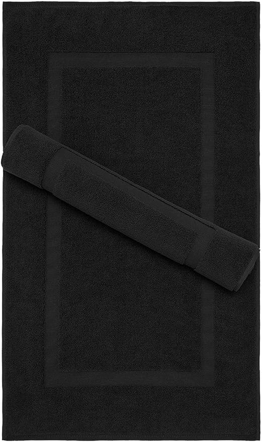 100% Cotton Bath Mats for Bathroom Floor Set of 2 Pack, 20x34 Soft Absorbent Washable Quick Dry Tub Bathmat, Black