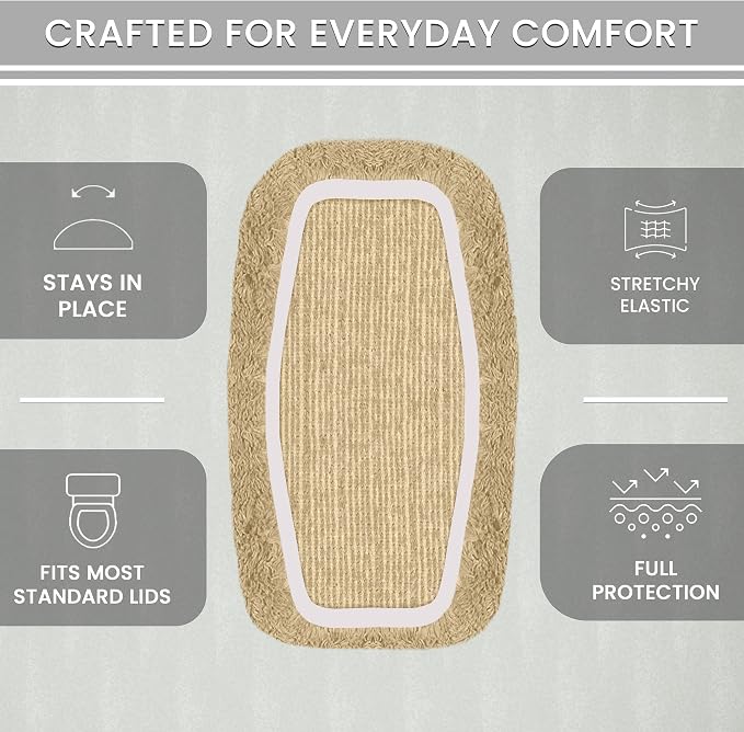 Home Weavers Allure Collection Cotton Toilet Tank Lid Rug for Bathroom, Soft Absorbent, Machine Washable Toilet Tank Top Rug, 10"x22" Linen