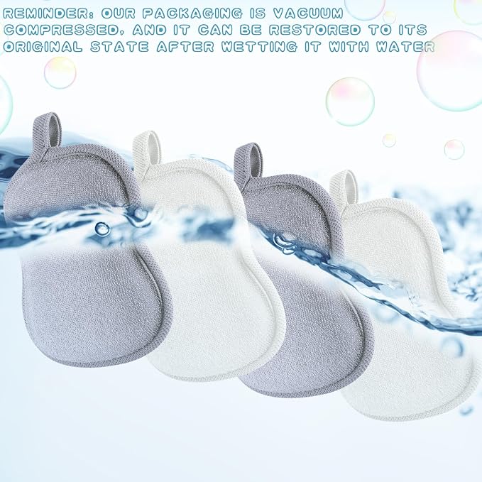 Tatuo 4 Pieces Baby Bath Sponge Soft Comfy Cotton Baby Sponge Toddler Absorbent Loofah for Kids Babies Boy Girl(Grey,White)