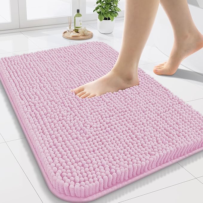 Arotive Bathroom Rugs 24x16, Extra Soft Absorbent Shaggy Chenille Bath Rugs, Machine Washable Rubber Backing Bath Mats for Bathroom Floor Tub and Shower, Home Decor Accessories,Pink