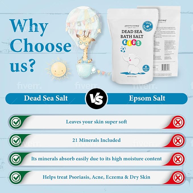 Aromasong Dead Sea Salt for Kids Bath Soak, 4 Lbs. Fine Grain Large Bulk resealable Pack, 100% Pure & Natural.