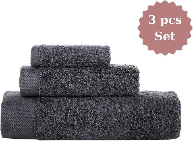 Set of 3 Personalized Towels - Customized Turkish Bath Towel - Cotton Towel Set -Monogrammed Towels with Initials Name Embroidery - Custom (Anthracite, 3 Pieces - Towel Set)