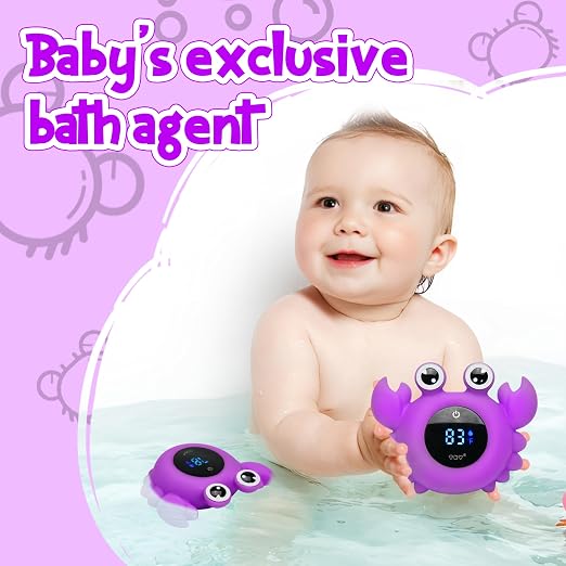 Crab Baby Bath Thermometer Toy - Digital Floating Water Thermometer with LED Display, Color Temperature Alerts & Safe Bath Sensor for Newborn, Infant Bathtub Essentials
