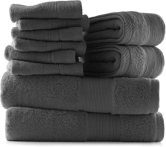 Hearth & Harbor Bath Towels for Bathroom - 100% Ring Spun Cotton Luxury Bathroom Towels - Ultra Soft & Highly Absorbent, Bath Towels Set of 10 - Dark Gray